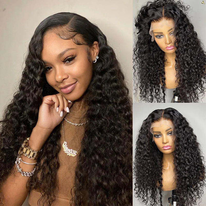 Human - hair wig with a curly texture for a bold and stylish choiceHot Sale Water Wave 13x6 Transparent Lace Front Wig Pre-plucked Human Hair Wig