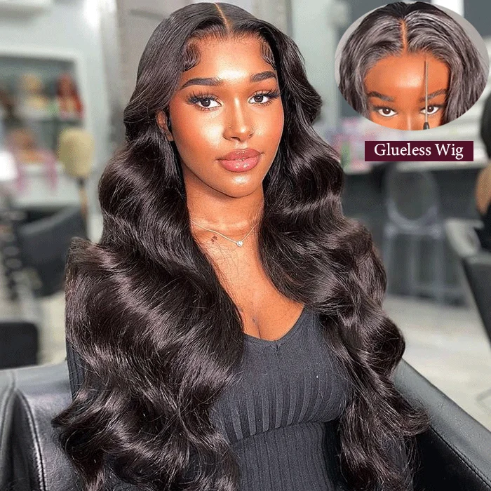 Human - hair wig with a 180 - density for a full and thick appearanceWear And Go-Glueless Body Wave Pre-Cut HD Lace Closure Human Hair Wigs