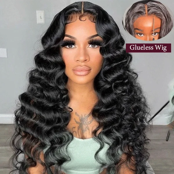 Human - hair wig with a side - swept bang for a sophisticated lookWear And Go-Glueless Loose Deep Wave Pre-Cut HD Lace Closure Human Hair Wigs