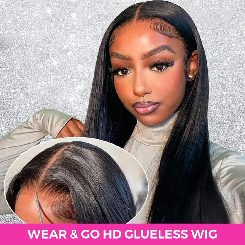 Human - hair wig with a curly texture for a bold and stylish choiceWear And Go-Straight HD Glueless Human Hair Pre Cut Lace Wig