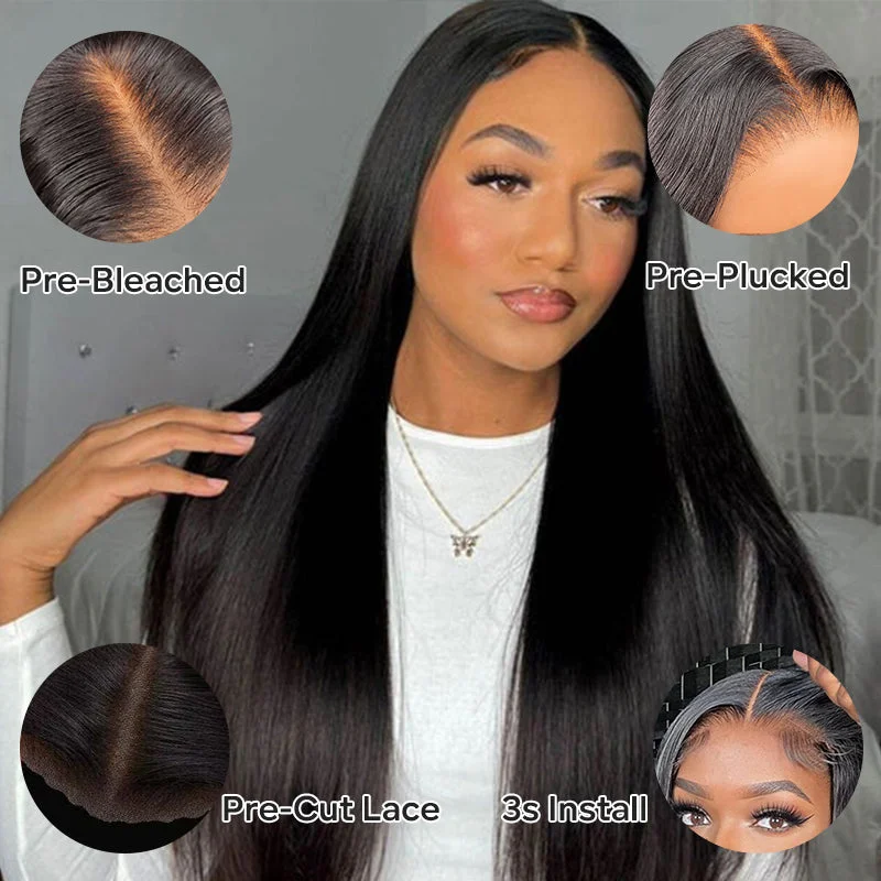 Human - hair wig with a honey - blonde color for a warm and sunny lookWear & Go | Pre-Bleached Straight Glueless Invisible Lace Wig Dome Cap Wigs Air Cap Wigs