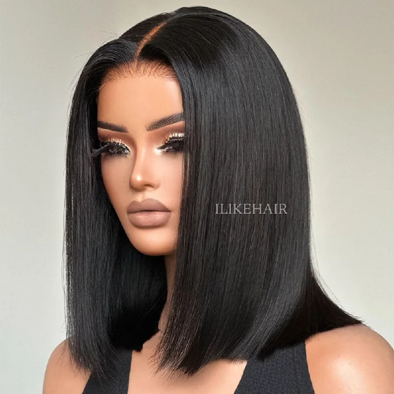 Lace wig with a side - part for a more flattering lookPut on & Go Short Cut Silky Straight Bob 5x5 Lace Closure Wig