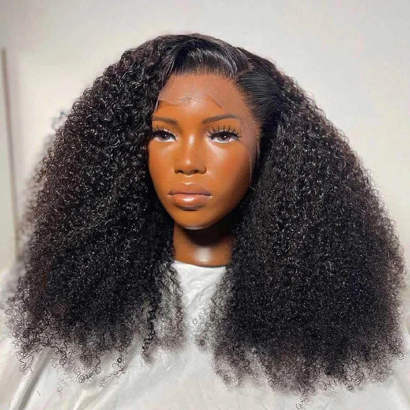 Lace wig with a wavy texture for a beachy lookWOWANGEL 13X6 Skinlike Real HD Lace Front Wig Afro Curly Pre Plucked Hairline