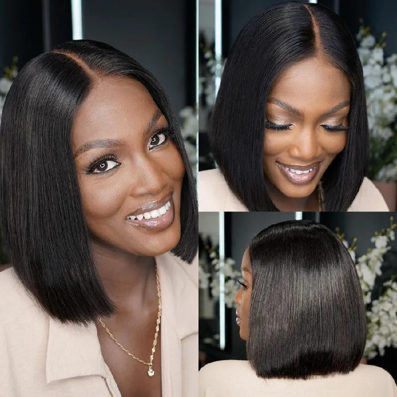 Lace wig with a natural - looking root for a more realistic lookWOWANGEL 2X6 HD Lace Closure Wig Wear & Go Glueless Kim K Straight Bob