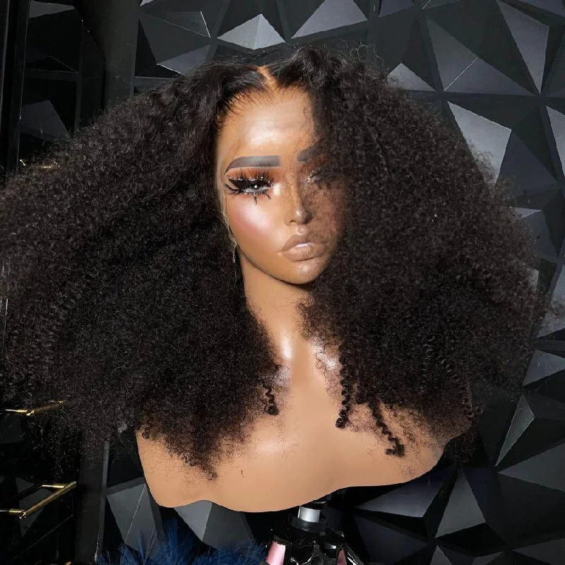 Lace wig with a straight texture for a sleek and minimalist lookWOWANGEL Afro Curly 13X6 HD Lace Full Frontal Wig Pre Plucked Seamless Hairline