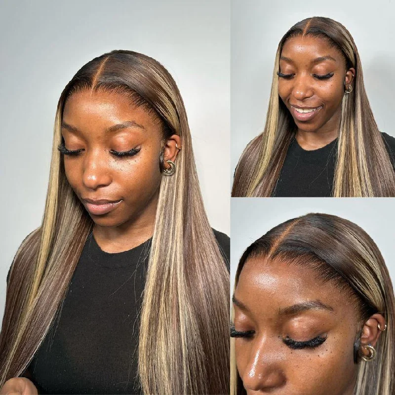 Human - hair lace wig for a luxurious and natural feelWOWANGEL Blonde Highlight 13X6 HD Lace Full Frontal Wig Premium Raw Hair