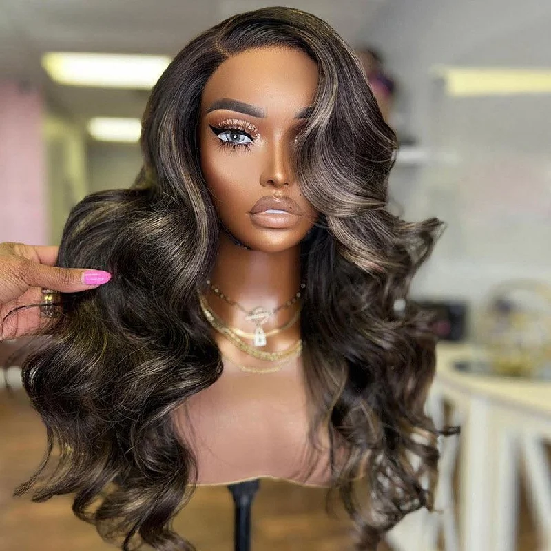 Lace wig with a side - part for a more flattering lookWOWANGEL Ash Blonde Highlight HD Lace Closure Wig Glueless Wear & Go Wig