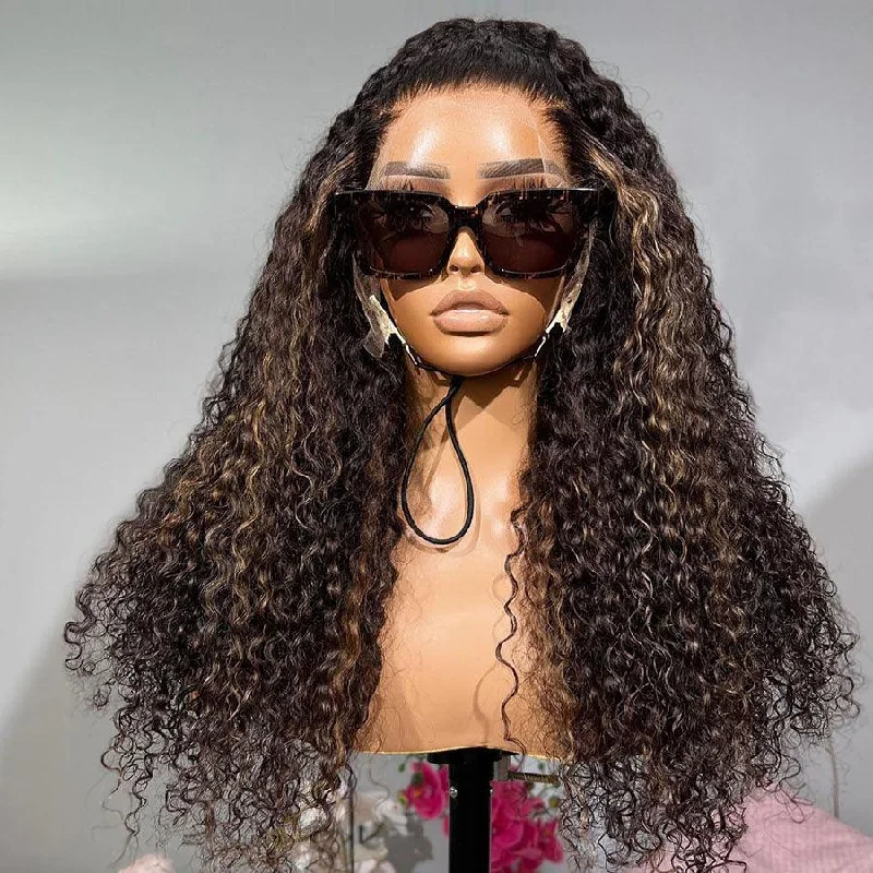 Lace wig with a curly texture for a bold and stylish choiceWOWANGEL Blonde Highlight 13X6 Skinlike Real HD Lace Front Wig Curly Hair