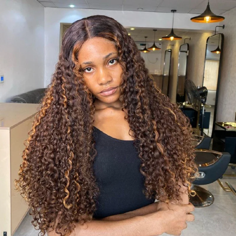 Synthetic lace wig with a heat - resistant formulaWOWANGEL Wear & Go Curly Highlight 6x6 HD Lace Closure Wig Plucked Glueless Wig