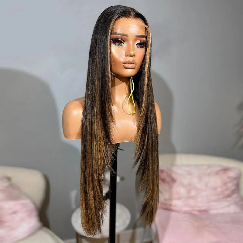 Lace wig with a wavy texture for a beachy lookWOWANGEL Layered Cut Highlight 13x6 Skinlike Real HD Lace Full Frontal Wig Middle Part