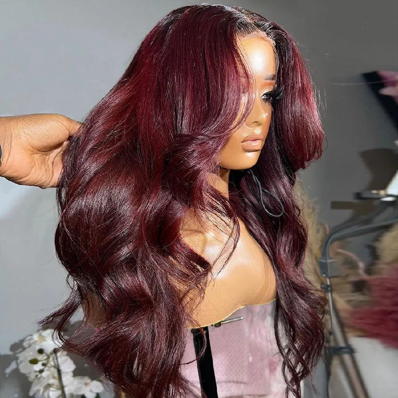 Lace wig in a chocolate - brown color for a rich and warm appearanceWOWANGEL Ombre Burgundy 13X6 HD Lace Front Wigs Body Wave