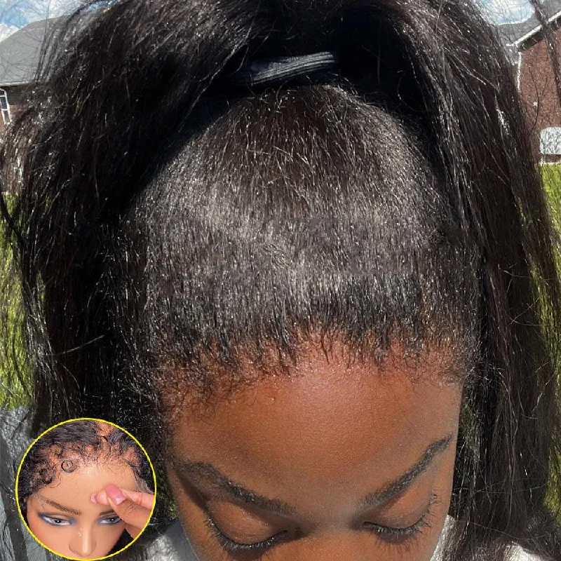 Lace wig with a side - part for a more flattering lookWOWANGEL 4C Edges Skinlike Real HD Lace 360 Full Frontal Wig Kinky Straight