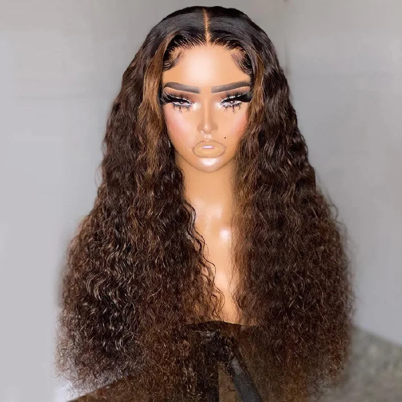 Lace wig with a straight texture for a sleek and minimalist lookWOWANGEL Wear & Go Water Wave Brown Highlight 5X5 Skinlike Real HD Lace Closure Wig