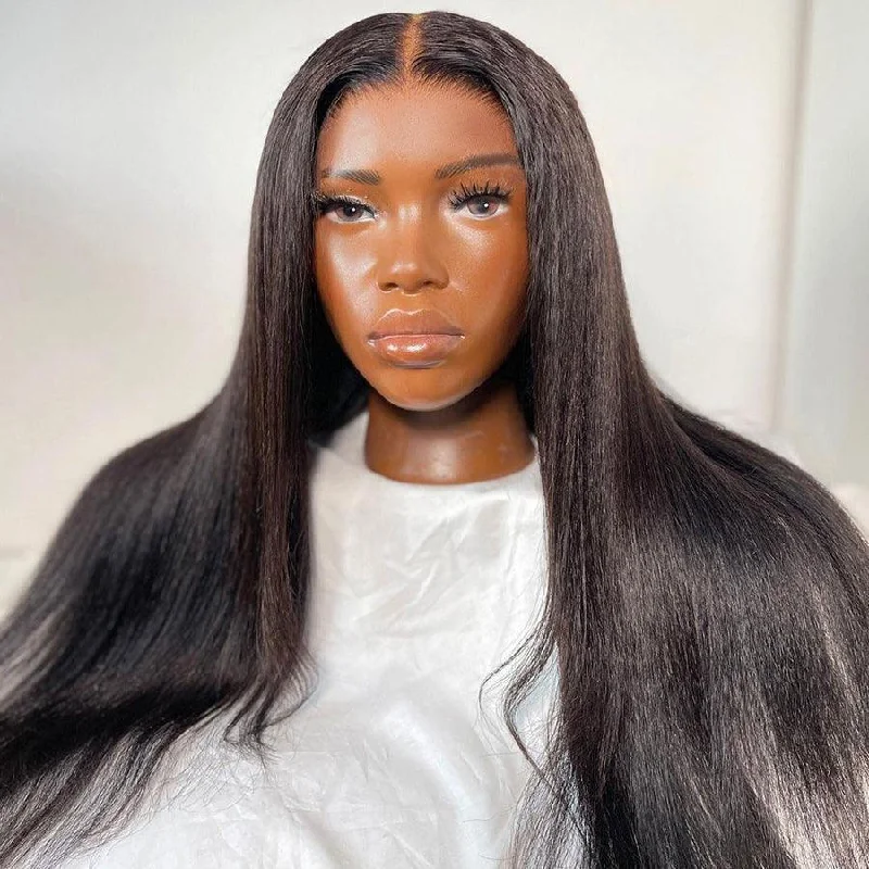 Human - hair lace wig for a luxurious and natural feelWOWANGEL Wear & Go Yaki Straight 5x5 Skinlike Real HD Lace Closure Wig Glueless Wig