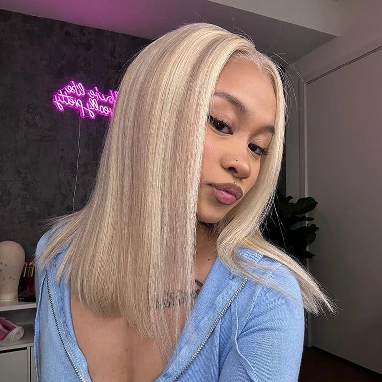 Bob wig with a balayage effect for a natural - looking color transition13x4 613 Blonde Balayage Human Hair Lace Wig | Straight Bob