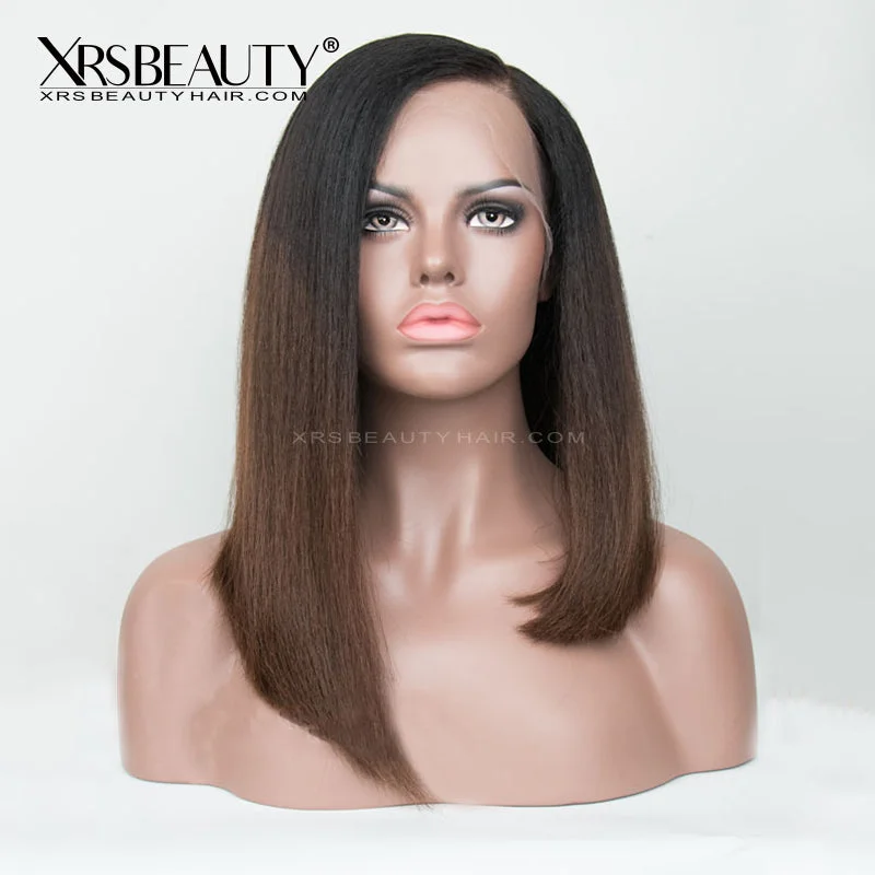 Petite bob wig suitable for women with small faces14 Inch Yaki Straight Brown Ombre Lace Front Bob Wig [BOB50]