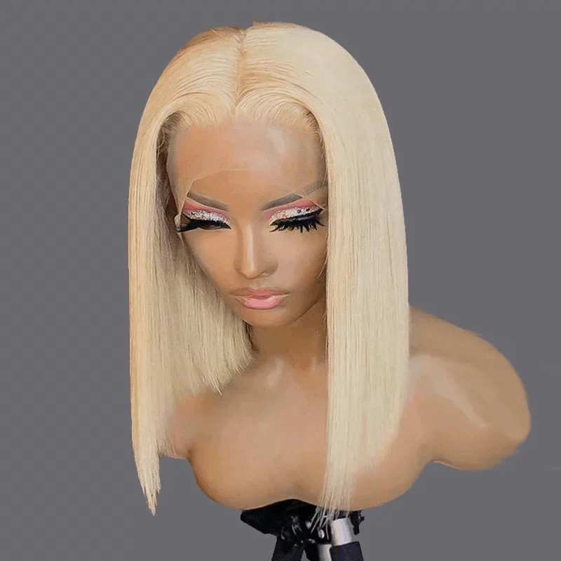 Bob wig for daily wear with a low - maintenance design13x4 Lace Pre Plucked 613 Blonde Bob Lace Frontal Wig High Quality