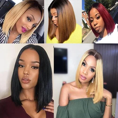 Synthetic bob wig with a natural - looking textureMegalook 4x4 Bob Wigs All Color Straight 100% Virgin Human Hair Lace Wigs