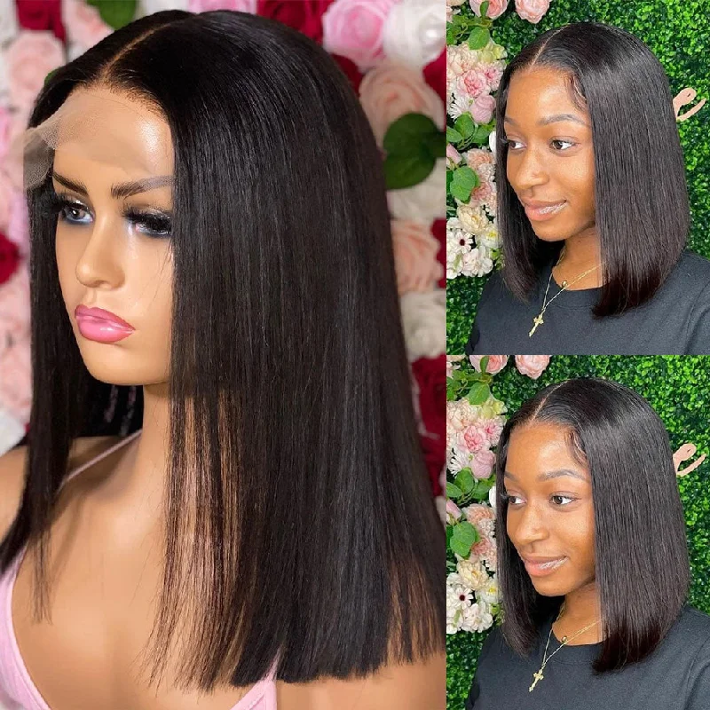 Lace - front bob wig for a seamless hairlineAda | 4X4 Closure Bob Wig Brazilian Straight Short Lace Wig Human Hair