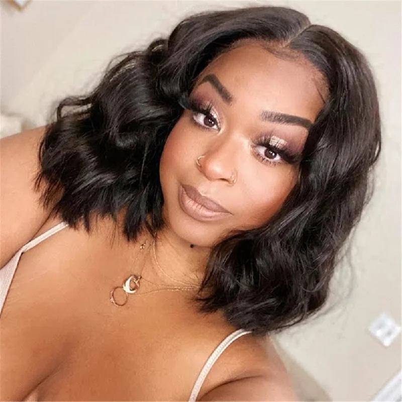 Layered bob wig to add volume and dimensionAdela| Preplucked Virgin Human Hair 360 Bob Lace Wig | Body Wave