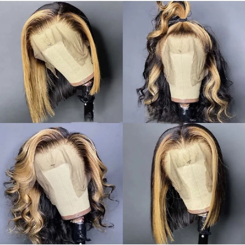 Bob wig with a wavy texture for a beachy lookADORA | Highlight Blonde Virgin Human Hair Bob Lace Front Wig