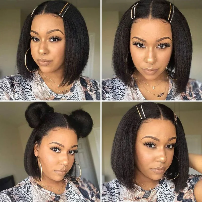 Bob wig with a balayage effect for a natural - looking color transitionAmelia| Preplucked Virgin Human Hair 360 Bob Lace Wig |Yaki Straight