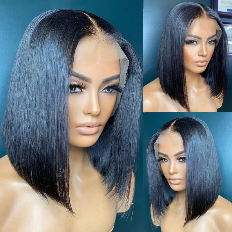 Petite bob wig suitable for women with small facesJet Black #1 Short Bob Preplucked Virgin Human Hair Lace Front Wig