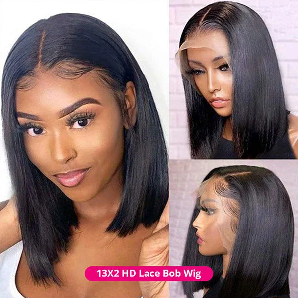 Layered bob wig to add volume and dimensionBob Straight Wig 13x2 Frontal Wig HD Short Human Hair Lace Wigs