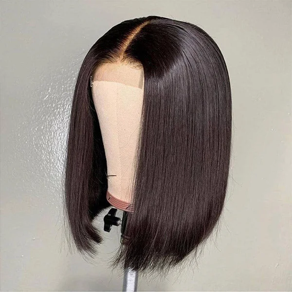 Bob wig in a jet - black color for a classic appearanceBob Lace Wig 2x6 Straight Bob Lace Wigs Short Remy Human Hair Wigs