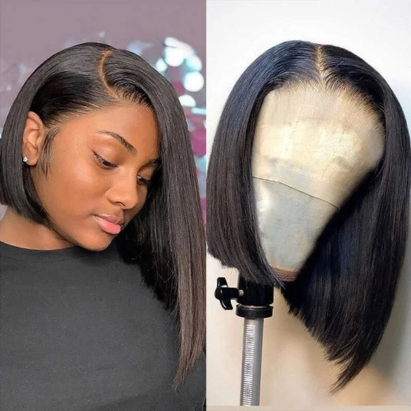 Bob wig with auburn highlights for a warm and vibrant appearanceShort Bob Wigs Side Part Human Hair Wigs Straight Bob Lace Part Wig