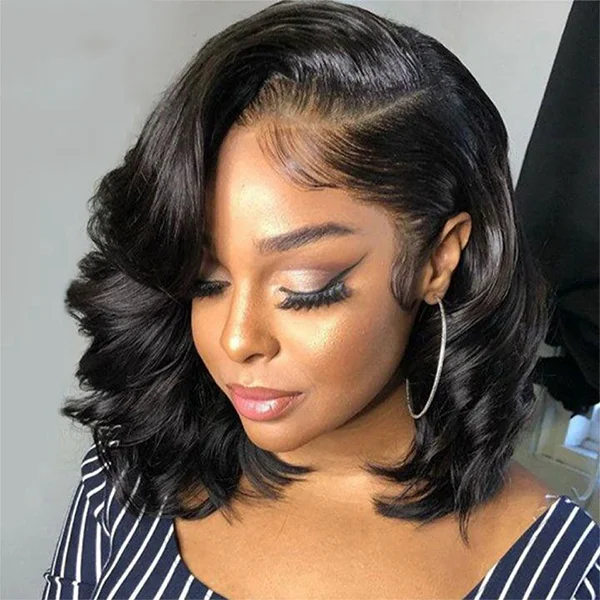 Heat - resistant bob wig for styling versatilityNatural Black/Chocolate Brown Body Wave Short Bob HD Lace Front Human Hair Wigs For Women