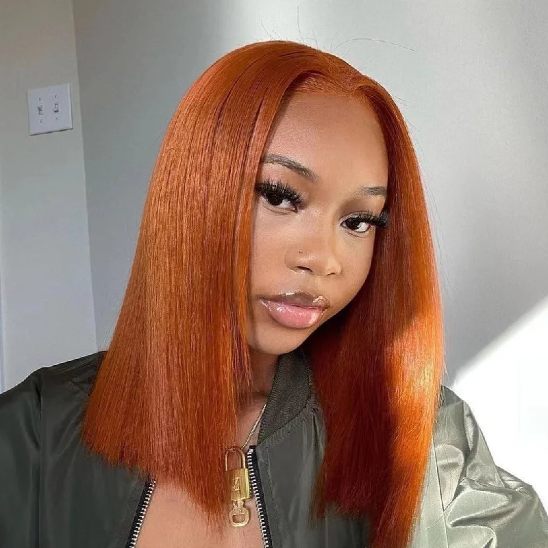 Bob wig with a monofilament cap for a breathable feelBraelin | Preplucked Ginger Color Human Hair Bob Lace Wig