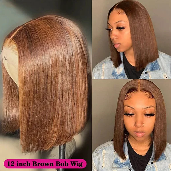 Bob wig with a balayage effect for a natural - looking color transitionBrown Lace Front Wigs Short Straight Hair Bob Lace Wig 4x4 Bob Straight Wig