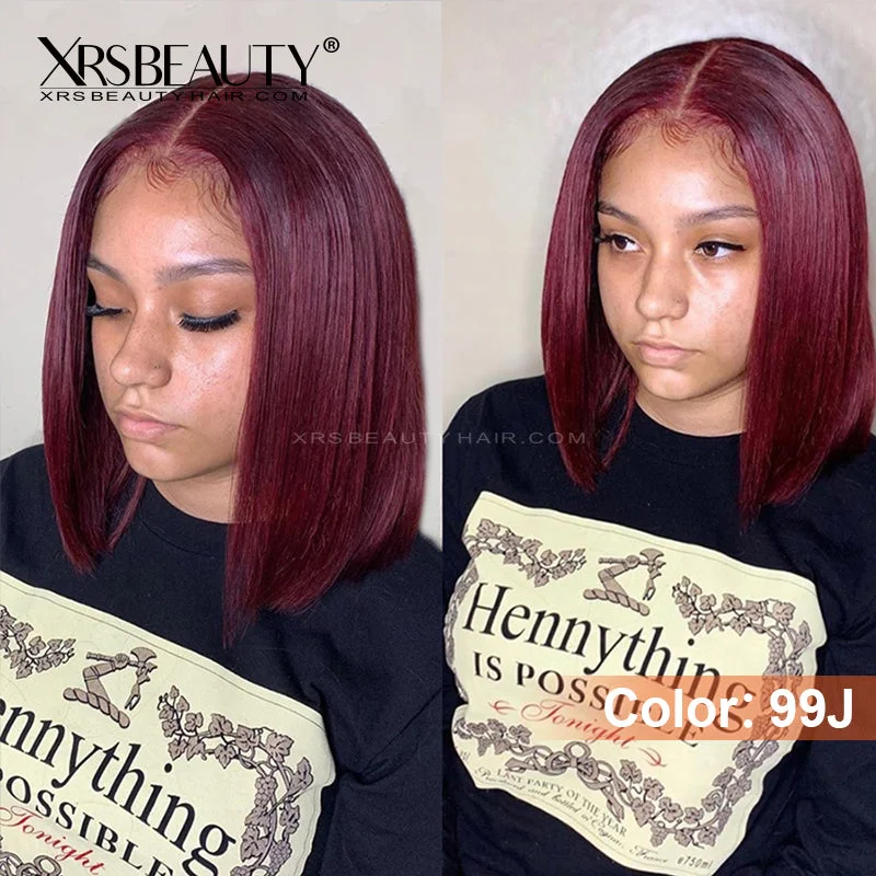 Bob wig with a monofilament cap for a breathable feel99J Burgundy Bob Wig 13x4 Lace Front Straight Human Hair [BOB08]