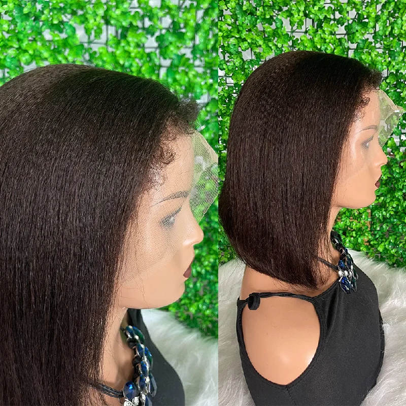 Bob wig with a pixie - inspired cut for a bold and stylish choiceCiani | 13x4 Full Frontal Human Hair Light Yaki BOB Lace  Wig | Fluffy Edge