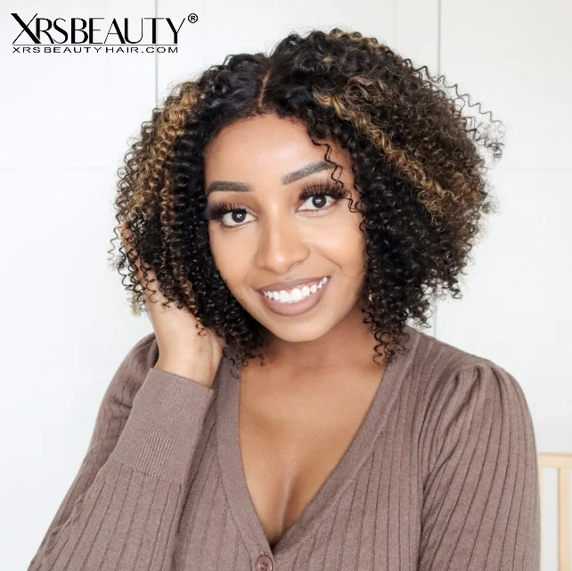 Bob wig with a curly fringe for a playful and youthful vibeCLEAR LACE Highlight Curly BoB 5x5 Lace Human Hair Wig [BOB102]