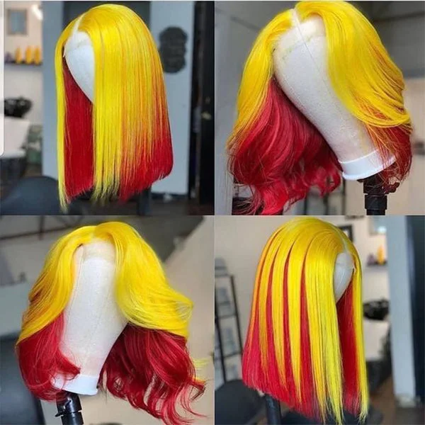 Bob wig in a jet - black color for a classic appearance13x4x1 Bob Wigs Straight Human Hair Wigs Color Lace Front Wig Yellow Red Bob Lace Wigs