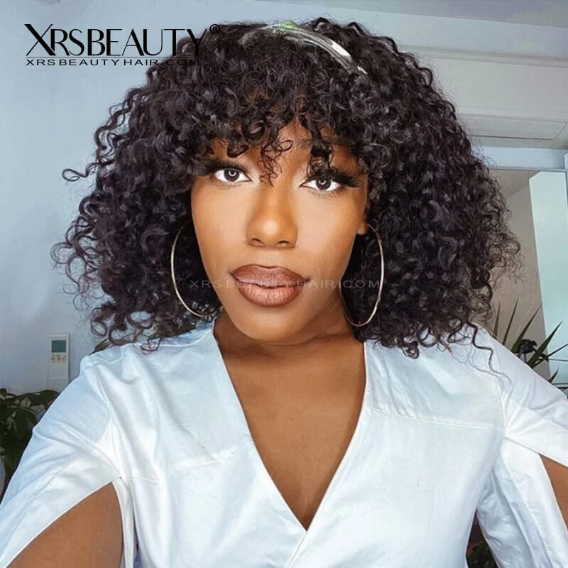 Bob wig with auburn highlights for a warm and vibrant appearanceCurly Bob Wig With Bangs Human Hair 13x4 Swiss Lace Front Wig [BOB28]