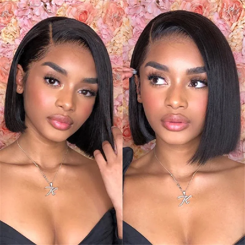 Bob wig with a pre - plucked hairline for a more natural lookSkin Melt Lace Front Bob Wig 13x4 Invisible Swiss Lace Human Hair Frontal Wigs