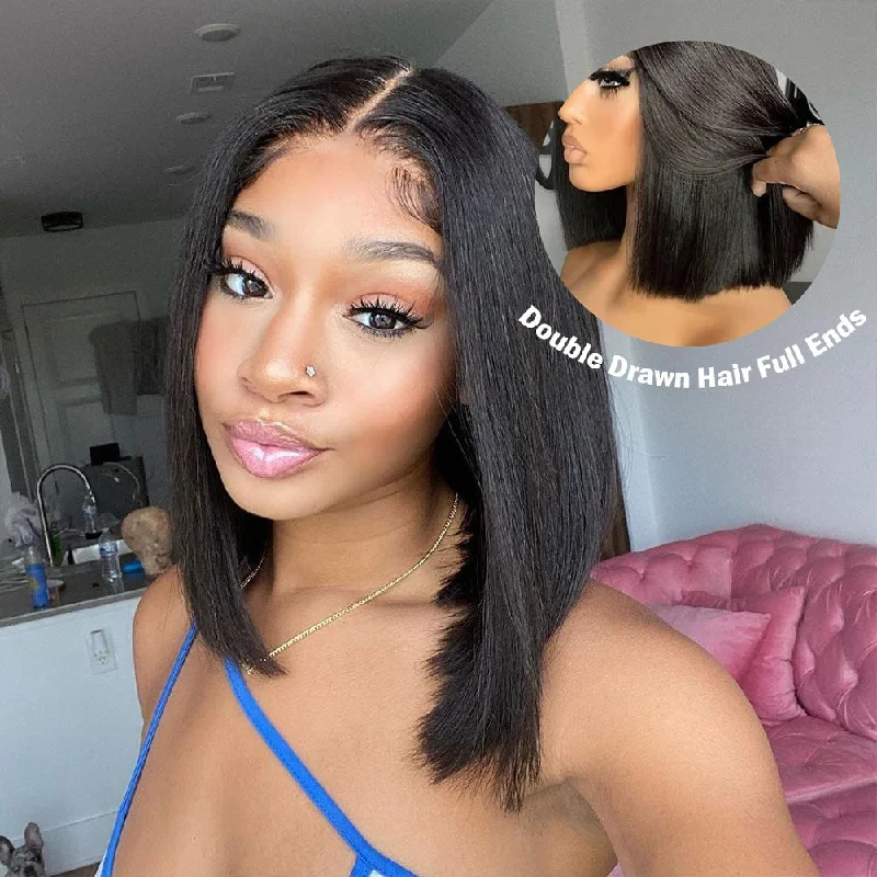 Layered bob wig to add volume and dimensionDouble Drawn 250% Human Hair 4X4/13x4 Lace Wig Full End Straight Hair Bob Wig