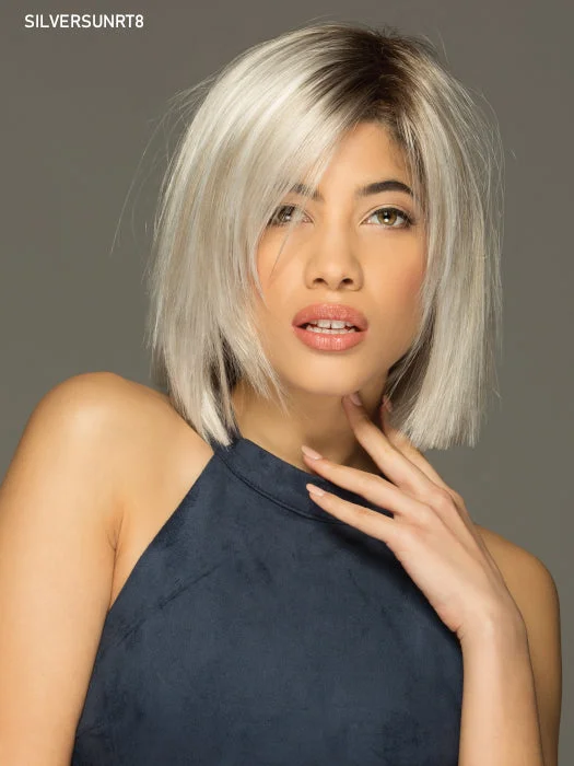 Bob wig with a curly fringe for a playful and youthful vibeEllis Wig by Estetica | Front Lace Line | Synthetic Fiber