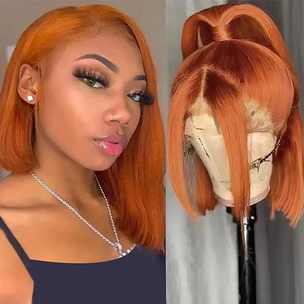 Bob wig in a jet - black color for a classic appearanceGinger Orange Bob Wig Straight Hair 13x4 Lace Front Wigs Ginger Colored Bob Wigs