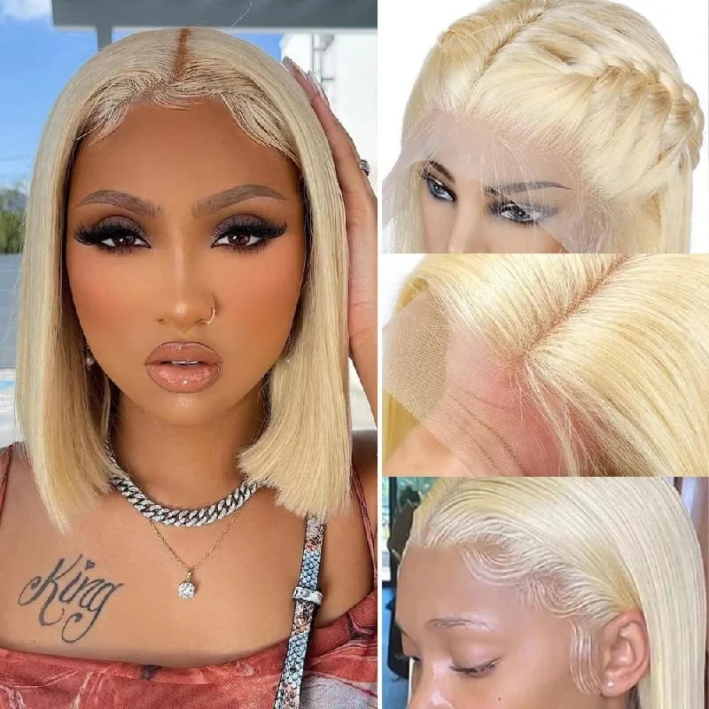 Layered bob wig to add volume and dimensionHD Lace Preplucked 613 Blonde Human Hair 3D 13x4 Bob Full Frontal Wig