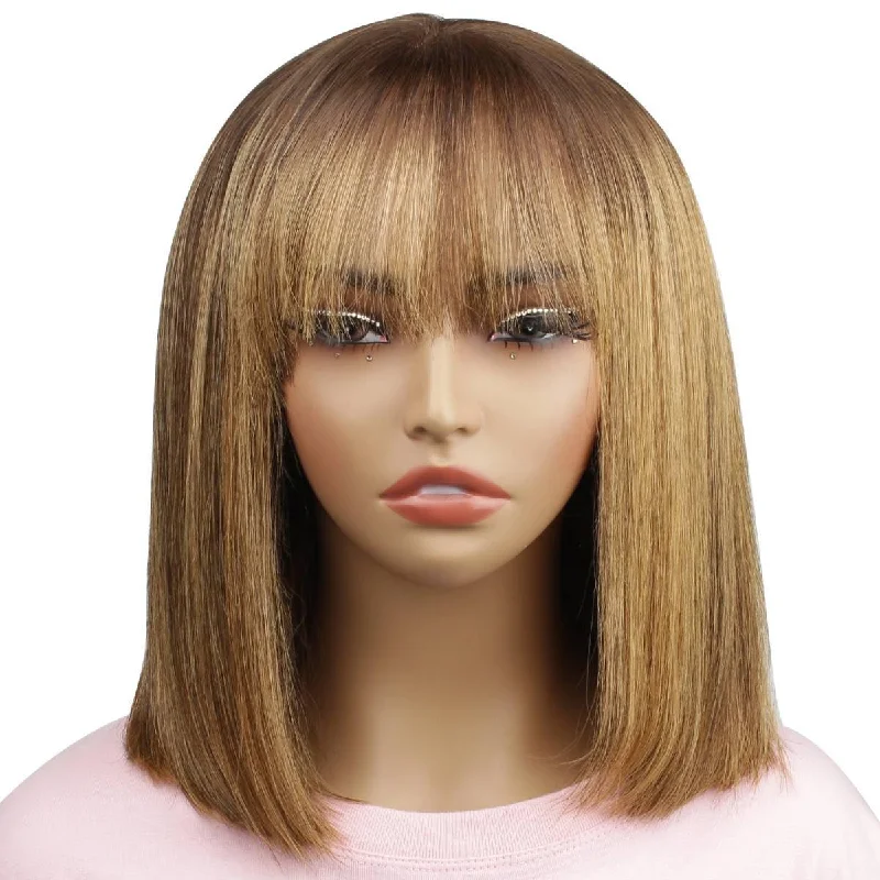 Bob wig with a blunt cut for a modern and edgy styleHighlight 4x4 Transparent Closure Bang Bob Wig