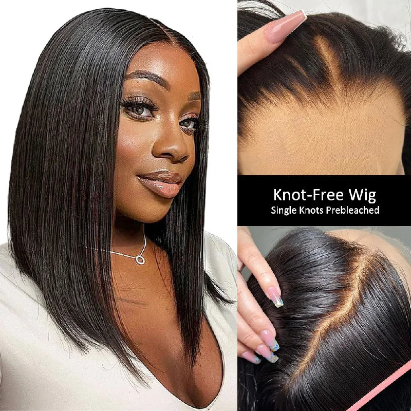 Bob wig with a monofilament cap for a breathable feelKNOT-FREE - 13x6 Skin Melt Lace Preplucked Human Hair Frontal Wig | Bob