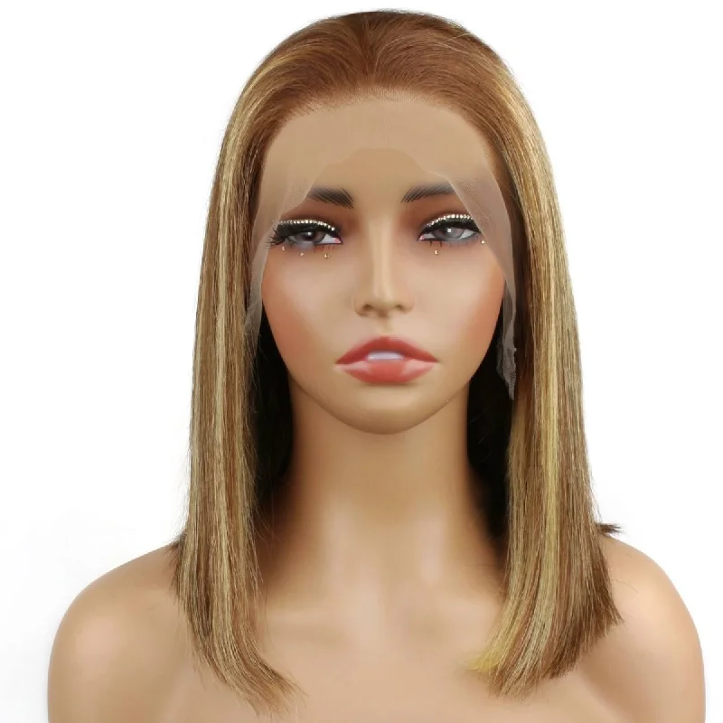 Bob wig with a monofilament cap for a breathable feelLight Highlight Straight 13x4 Transparent Lace Front Bob Wig