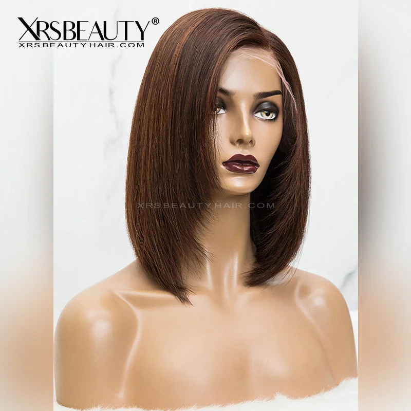 Synthetic bob wig with a natural - looking texture14 Inch Brown Layered Human Hair Bob Wig With Highlights [BOB48]