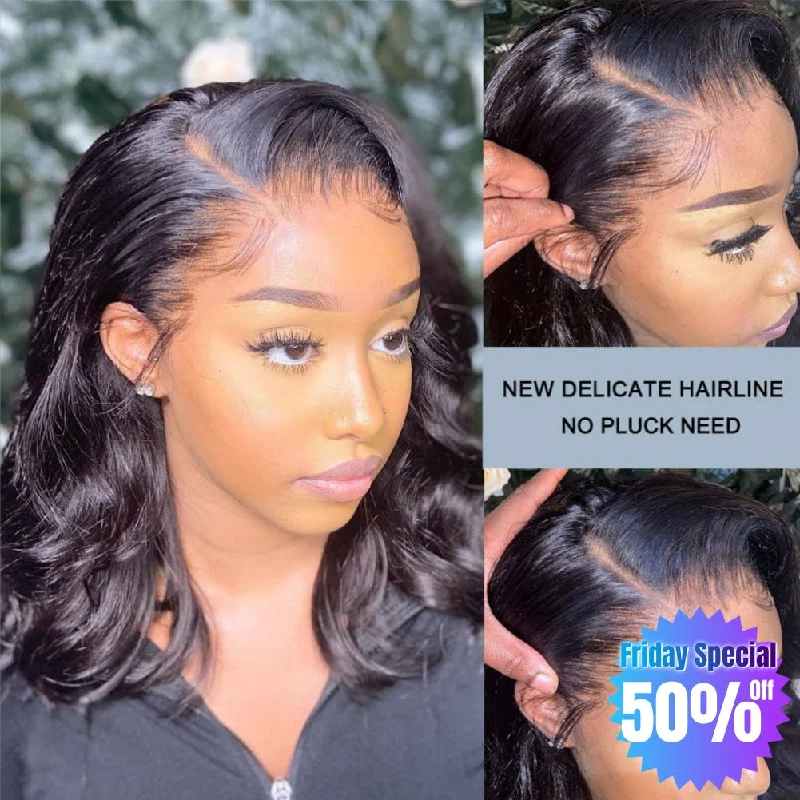 Bob wig with a curly fringe for a playful and youthful vibe【Friday Special 50% Off】Boutique Skin Melt Lace + Delicate Hairline Frontal Bob Wigs Body Wave