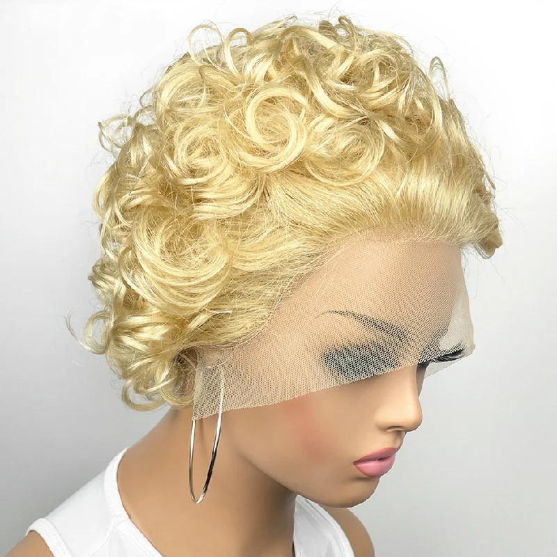 Bob wig made from high - quality synthetic fibersPaisley | 613 Blonde Short Pixie Cut Prestyled Human Hair Lace Wig