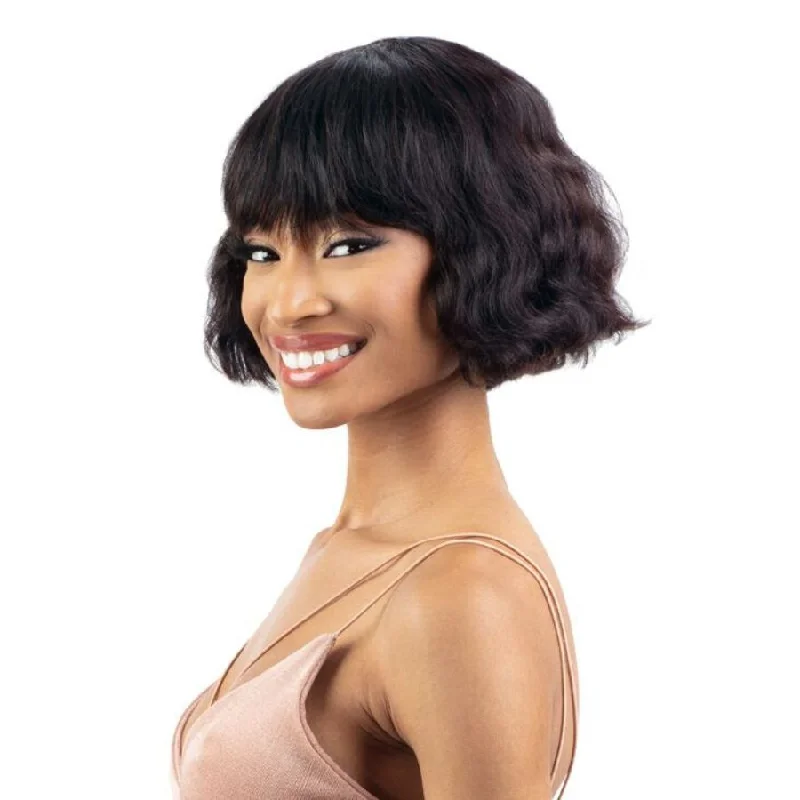 Bob wig with a curly fringe for a playful and youthful vibeShake-N-Go Golden 100% Human Hair Wig - Cynthia